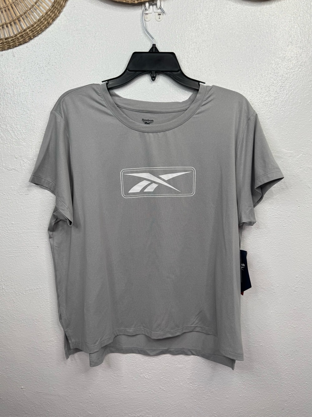 Reebok T-Shirt Womens XL Gray Heather Vector White Graphic Relaxed Fit Tee